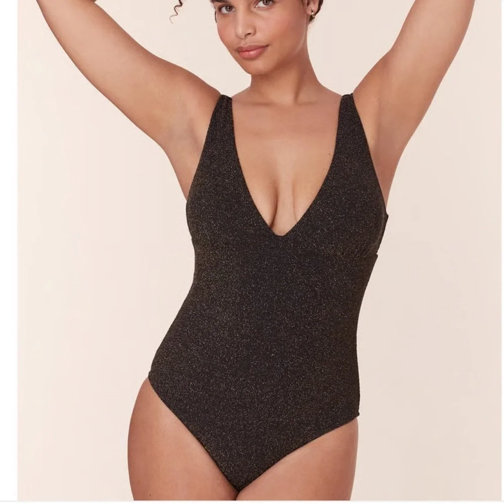 Andie The Augustine One Piece Swimsuit Metallic Black Size S‎ NWT